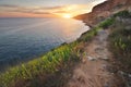 Footpath in mountains aÃâÃÂ² sea sunset